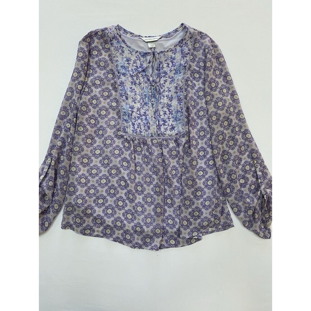 Christopher and Banks Women Large Purple Floral Boho Peasant Blouse